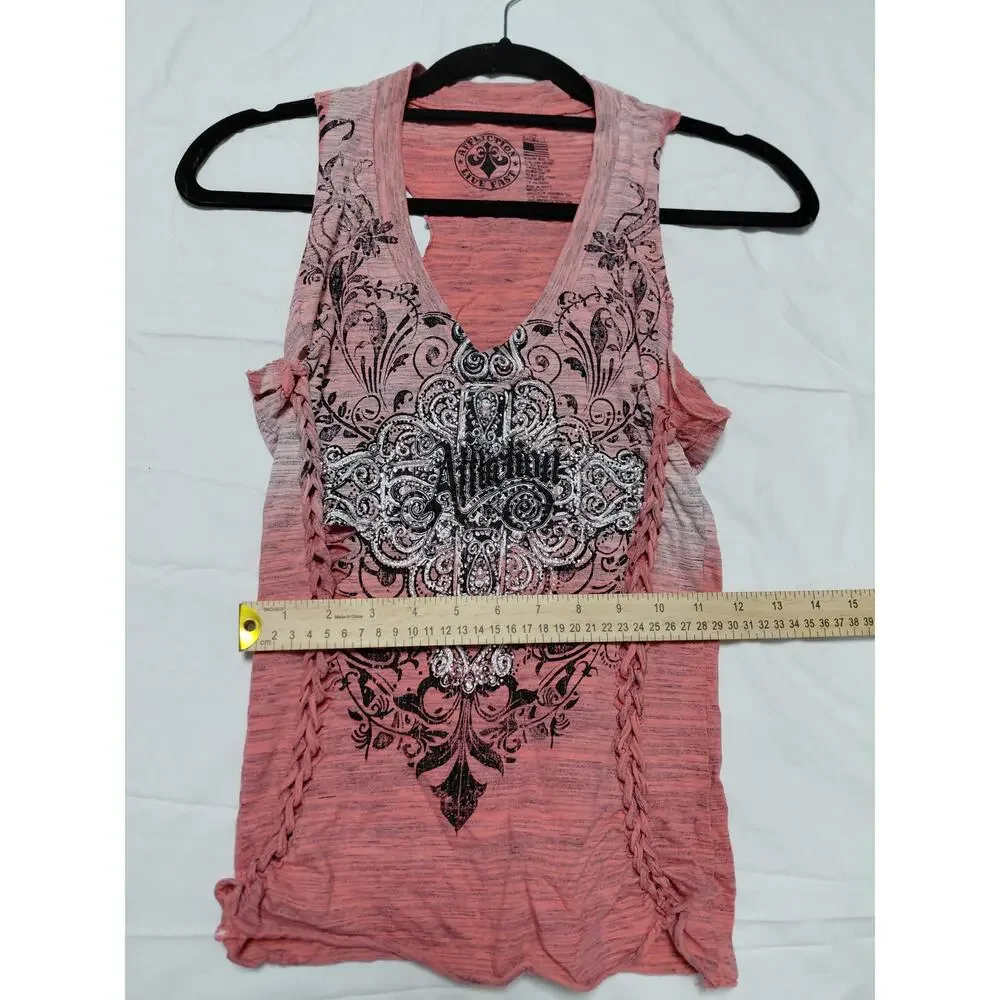 Affliction Graphic Print Tank Top Pink Knit Sleeveless Women Size XS - Picture 6 of 6